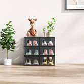 HAOYYE 6-Piece Small Black Plastic Mesh Shoe Box Set Modular Stackable Storage Containers Durable and Breathable Design Perfect for Home Organization and Closet Storage